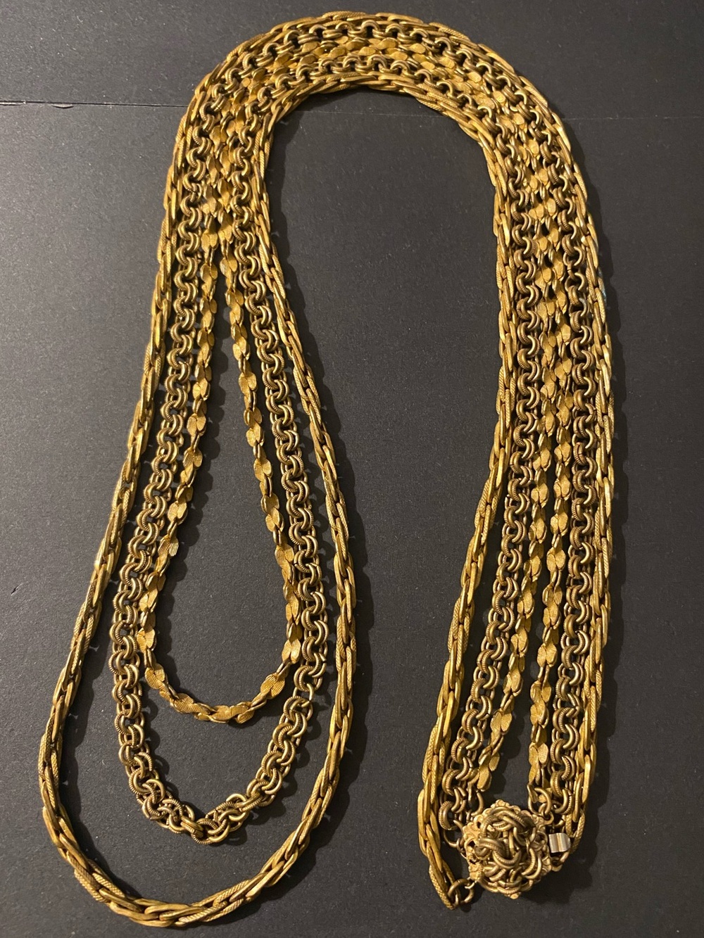 Vintage Mid-Century Miriam Haskell Couture Multi-Strand Gold-Tone Chain Necklace